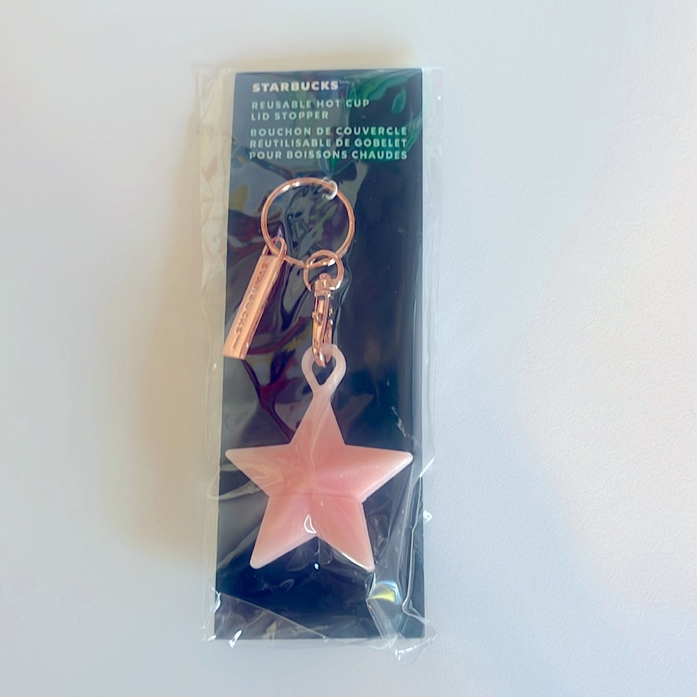 NEW🌟Starbucks Rose Gold Star 2023 Reusable Hot Cup Lid Stopper Keychain NWT
